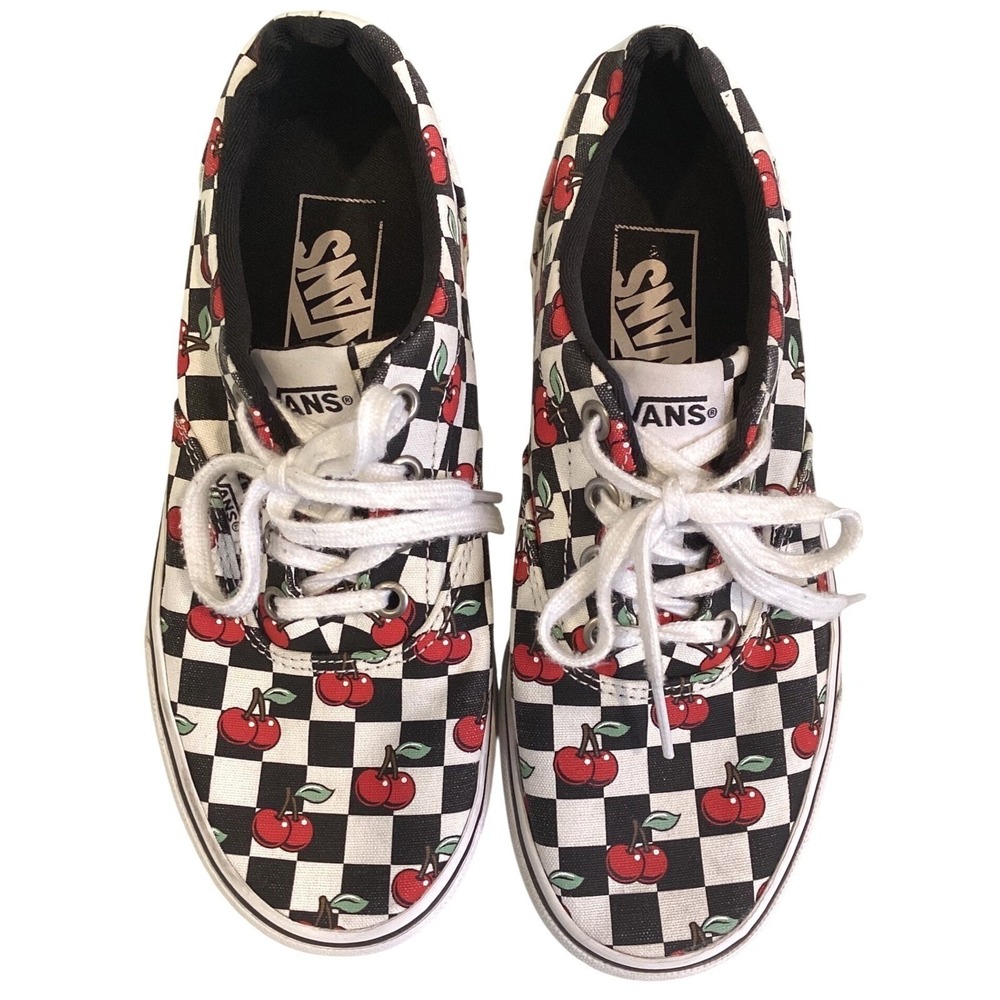Vans Era Checkerboard Cherry Sneakers Black White Red Low Top Shoes - 6 Womens - Picture 4 of 6